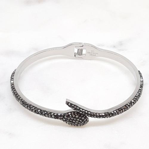 Bracelet Serpent couleur argentée avec diamants noirs