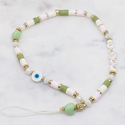 Bracelet téléphone perle vert customisé Amour et Œil