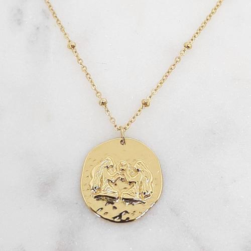 Collier médaille signe Astrologique en acier chirurgical doré à l'or fin
