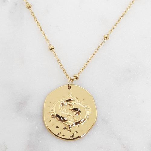 Collier médaille signe Astrologique en acier chirurgical doré à l'or fin.