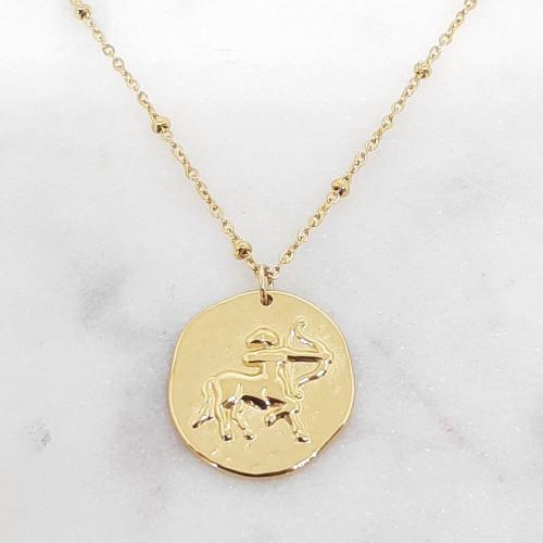 Collier médaille signe Astrologique sagittaire en acier chirurgical doré à l'or fin.